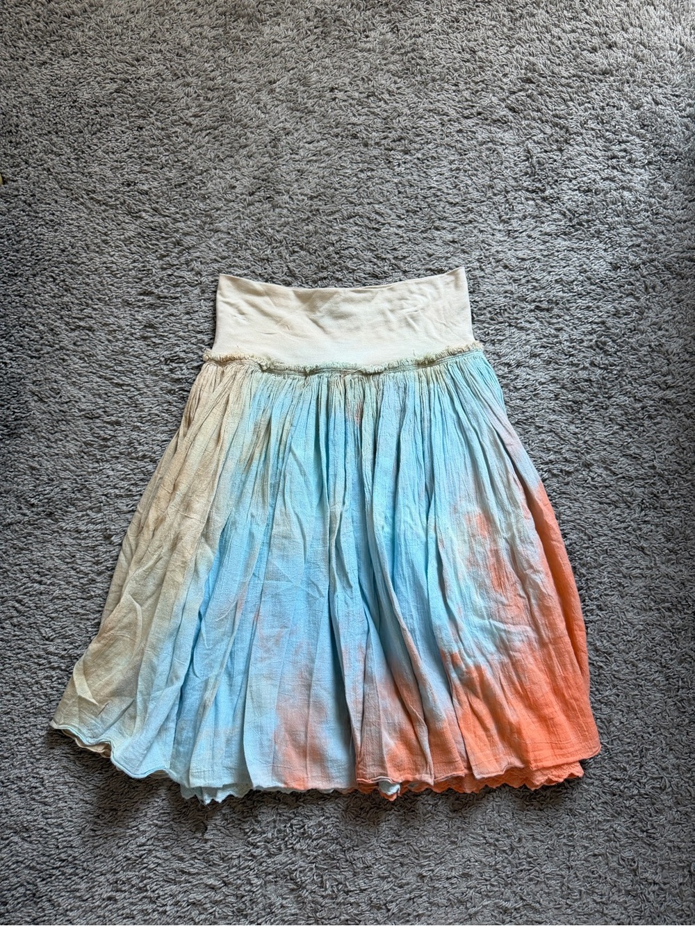 Vintage Hard Tail Pastel Tie-Dye Midi Skirt in Blue, Coral & Cream